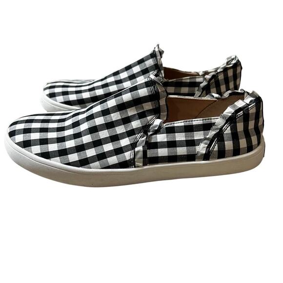 Kate Spade Slip On Sneakers Checkered Gingham Black White with Ruffles US 9.5 - Picture 1 of 10